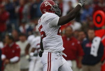OXFORD, MS - OCTOBER 10:  Linebacker Rolando McClain #25 of the Alabama Crimson Tide reacts during their game against the Mississippi Rebels at Vaught-Hemingway Stadium on October 10, 2009 in Oxford, Mississippi. (Photo by Dave Martin/Getty Images)