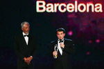 BARCELONA, SPAIN - APRIL 02:  Actor Morgan Freeman listens as Joan Laporta, President of FC Barcelona accepts the Laureus Spirit Of Sport Award during the Laureus Sports Awards at the Palau Sant Jordi on April 2, 2007 in Barcelona, Spain. (Photo by Jamie McDonald/Getty Images for Laureus)