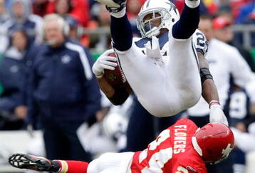 KANSAS CITY, MO - OCTOBER 11:  Marion Barber #24 of the Dallas Cowboys is upended by Brandon Flowers #24 of the Kansas City Chiefs during the game on October 11, 2009 at Arrowhead Stadium in Kansas City, Missouri.  (Photo by Jamie Squire/Getty Images)