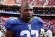 EAST RUTHERFORD, NJ - OCTOBER 11: Brandon Jacobs #27 of the New York Giants walks off the field after defeating the Oakland Raiders on October 11, 2009 at Giants Stadium in East Rutherford, New Jersey. The Giants defeated the Raiders 44-7. (Photo by Jim McIsaac/Getty Images)
