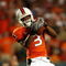 FORT LAUDERDALE, FL - OCTOBER 03: Wide receiver Travis Benjamin #3 of the Miami Hurricanes catches a touchdown pass against the Oklahoma Sooners at Land Shark Stadium on October 3, 2009 in Fort Lauderdale, Florida. Miami defeated Oklahoma 21-20. (Photo by Doug Benc/Getty Images)
