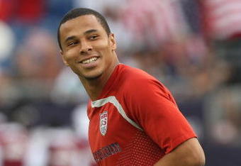 FOXBOROUGH, MA - JULY 11:  Charlie Davies #9 of USA prepares to compete against Haiti before 2009 CONCACAF Gold Cup competition at Gillette Stadium on July 11, 2009 in Foxborough, Massachusetts. USA and Haiti played to a 2-2 draw. (Photo by Jim Rogash/Getty Images)