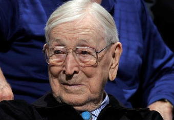 WESTWOOD, CA - JANUARY 29:  Former coach John Wooden of the UCLA Bruins watches as the Bruins take on the University of California Golden Bears at Pauley Pavilion January 29, 2009 in Westwood, California. UCLA won, 81-66.  (Photo by Kevork Djansezian/Getty Images)