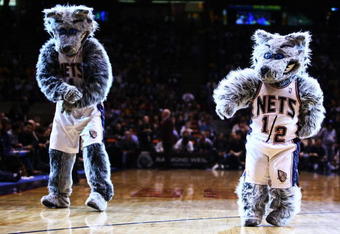 EAST RUTHERFORD, NJ - MARCH 27:  New Jersey Nets mascot Sly Fox and Mini Sly Fox dance during the game between the Los Angeles Lakers and the New Jersey Nets during the game on March 27, 2009 at the Izod Center in East Rutherford, New Jersey. NOTE TO USER: User expressly acknowledges and agrees that, by downloading and/or using this Photograph, User is consenting to the terms and conditions of the Getty Images License Agreement.  (Photo by Chris McGrath/Getty Images)