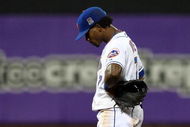NEW YORK - MAY 11: Jose Reyes #7 of the New York Mets reacts after commiting an error in the seventh inning against the Atlanta Braves on May 11, 2009 at Citi Field in the Flushing neighborhood of the Queens borough of New York City. (Photo by Jim McIsaac/Getty Images)