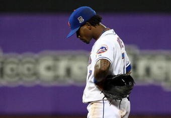 NEW YORK - MAY 11:  Jose Reyes #7 of the New York Mets reacts after commiting an error in the seventh inning against the Atlanta Braves on May 11, 2009 at Citi Field in the Flushing neighborhood of the Queens borough of New York City.  (Photo by Jim McIsaac/Getty Images)