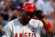 ARLINGTON, TX - JULY 1:  Torii Hunter #48 of the Los Angeles Angels of Anaheim walks off after striking out against the Texas Rangers at Rangers Ballpark July 1, 2009 in Arlington, Texas.  (Photo by Ronald Martinez/Getty Images)