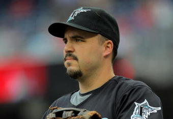 WASHINGTON - AUGUST 06:  First baseman Nick Johnson #20 of the Florida Marlins prepares to take the field against the Washington Nationals at Nationals Park on August 6, 2009 in Washington, DC. The Nationals defeated the Marlins 12-8.  (Photo by Doug Pensinger/Getty Images)
