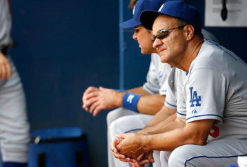 ATLANTA - AUGUST 01:  Manager Joe Torre #6 of the Los Angeles Dodgers against the Atlanta Braves on August 1, 2009 at Turner Field in Atlanta, Georgia.  (Photo by Kevin C. Cox/Getty Images)