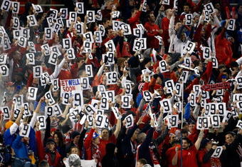 WASHINGTON - OCTOBER 14:  U.S. fans hold up signs for Charlie Davies who was injured in a car accident yesterday during the first half of a match against Costa Rica in the FIFA 2010 World Cup Qualifier at RFK stadium on October 14, 2009 in Washington, DC.  (Photo by Win McNamee/Getty Images)