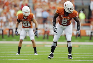 AUSTIN, TX - SEPTEMBER 5:  Defensive end Sergio Kindle #2 of the Texas Longhorns lines up on the outside prior to the snap of the ball against the Louisiana Monroe Warhawks on September 5, 2009 at Darrell K Royal-Texas Memorial Stadium in Austin, Texas. The Longhorns defeated the Warhawks 59-20. (Photo by Brian Bahr/Getty Images)