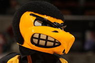 INDIANAPOLIS - MARCH 12: Herky the mascot of the Iowa Hawkeyes looks on against the Michigan Wolveriens during the first round of the Big Ten Men's Basketball Tournament at Conseco Fieldhouse on March 12, 2009 in Indianapolis, Indiana. (Photo by Jonathan Daniel/Getty Images)