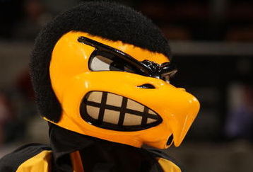 INDIANAPOLIS - MARCH 12:  Herky the mascot of the Iowa Hawkeyes looks on against the Michigan Wolveriens during the first round of the Big Ten Men's Basketball Tournament at Conseco Fieldhouse on March 12, 2009 in Indianapolis, Indiana.  (Photo by Jonathan Daniel/Getty Images)