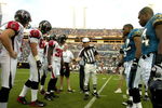 JACKSONVILLE, FL - AUGUST 9: Referee Walt Coleman tosses the coin as the Jacksonville Jaguars host the Atlanta Falcons at Jacksonville Municipal Stadium on August 9, 2008 in Jacksonville, Florida.   (Photo by Al Messerschmidt/Getty Images) 