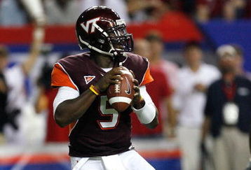 ATLANTA - SEPTEMBER 05:  Quarterback Tyrod Taylor #5 of the Virginia Tech Hokies against the Alabama Crimson Tide during the Chick-fil-A Kickoff Game at Georgia Dome on September 5, 2009 in Atlanta, Georgia.  (Photo by Kevin C. Cox/Getty Images)