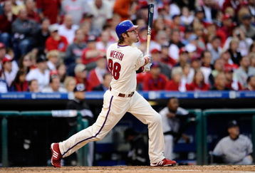 PHILADELPHIA - OCTOBER 08:  Jayson Werth #28 of the Philadelphia Phillies hits a solo home run in the bottom of the eighth inning against the Colorado Rockies in Game Two of the NLDS during the 2009 MLB Playoffs at Citizens Bank Park on October 8, 2009 in Philadelphia, Pennsylvania. The Rockies won 5-4. (Photo by Jeff Zelevansky/Getty Images)