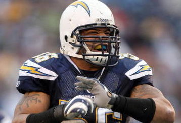 SAN DIEGO - NOVEMBER 25:  Shawne Merriman #56 of the San Diego Chargers reacts to a tackle against the Baltimore Ravens en route to the Chargers's 32-14 win during their NFL Game at Qualcomm Stadium November 25, 2007 in San Diego, California.  (Photo by Donald Miralle/Getty Images)