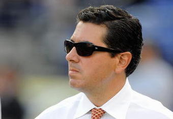 BALTIMORE, MD - AUGUST 13:  Dan Snyder, owner of the Washington Redskins, during warm ups of a NFL preseason football game against the Baltimore Ravens on August 13, 2009 at M & T Bank Stadium in Baltimore, Maryland.   (Photo by Mitchell Layton/Getty Images)