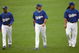 LOS ANGELES - OCTOBER 14:  (L-R) Juan Pierre #9, Andre Ethier #16, and Manny Ramirez #99 of the Los Angeles Dodgers walk in the outfield as they work out for the NLCS against the Philadelphia Phillies on October 14, 2009 at Dodger Stadium in Los Angeles, California.  (Photo by Stephen Dunn/Getty Images)
