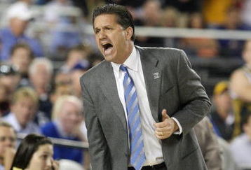 GLENDALE, AZ - MARCH 26:  Head Coach John Calipari of the Memphis Tigers adjusts his team against the Missouri Tigers in the Sweet 16 of the NCAA Division I Men's Basketball Tournament at the University of Phoenix Stadium on March 26, 2009 in Glendale, Arizona.  (Photo by Ronald Martinez/Getty Images)