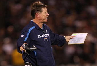 OAKLAND, CA - SEPTEMBER 14:  Head coach Norv Turner of the San Diego Chargers reacts against the Oakland Raiders on September 14, 2009 at the Oakland-Alameda County Coliseum in Oakland, California.  (Photo by Ezra Shaw/Getty Images)