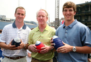 NEW YORK - JUNE 14:  (L-R) Indianapolis Colts quarterback Peyton Manning, Archie Manning and New York Giants quarterback Eli Manning attends the NERF Father's Day Football Throwdown on June 14, 2008 at Chelsea Piers in New York City.  (Photo by Astrid Stawiarz/Getty Images)