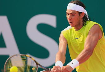 MONTE CARLO, MONACO - APRIL 20:  Rafael Nadal of Spain in action during his third round match against Kristof Vliegen of Belgium during the Rolex ATP Tennis Masters Monte Carlo at the The Monte Carlo Country Club on April 20, 2006 in Monte-Carlo, Monaco.  (Photo by Ian Walton/Getty Images)