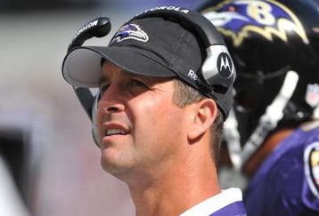 BALTIMORE - SEPTEMBER 27:  Head coach John Harbaugh of the Baltimore Ravens looks onto the field during the game against the Cleveland Browns at M&T Bank Stadium on September 27, 2009 in Baltimore, Maryland. The Ravens defeated the Browns 34-3. (Photo by Larry French/Getty Images)