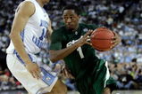 DETROIT - APRIL 06:  Kalin Lucas #1 of the Michigan State Spartans drives on Danny Green #14 of the North Carolina Tar Heels during the 2009 NCAA Division I Men's Basketball National Championship game at Ford Field on April 6, 2009 in Detroit, Michigan.  (Photo by Andy Lyons/Getty Images)