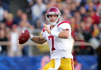 BERKELEY, CA - OCTOBER 03:  Matt Barkley #7 of the USC Trojans passes the ball during their game against the California Golden Bears at California Memorial Stadium on October 3, 2009 in Berkeley, California.  (Photo by Ezra Shaw/Getty Images)