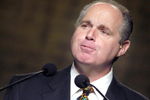 PHILADELPHIA - OCTOBER 2:  (FILE PHOTO)  Radio talk show host Rush Limbaugh makes remarks at the National Association of Broadcasters October 2, 2003 in Philadelphia, Pennsylvania. Limbaugh admited to being addicted to painkillers October 10, a little over a week after resigning from his job at ESPN due to racial comments he made about Philadelphia Eagles Donovan McNabb.  (Photo by William Thomas Cain/Getty Images)