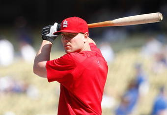 LOS ANGELES, CA - OCTOBER 08:  Matt Holliday #15 of the St. Louis Cardinals looks on during batting practice before taking on the Los Angeles Dodgers in Game Two of the NLDS during the 2009 MLB Playoffs at Dodger Stadium on October 8, 2009 in Los Angeles, California.  (Photo by Jeff Gross/Getty Images)