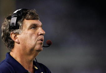 ATLANTA - SEPTEMBER 10:  Head coach Paul Johnson of the Georgia Tech Yellow Jackets looks on against the Clemson Tigers at Bobby Dodd Stadium on September 10, 2009 in Atlanta, Georgia.  (Photo by Kevin C. Cox/Getty Images)