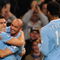 MANCHESTER, ENGLAND - SEPTEMBER 23: Gareth Barry of Manchester City celebrates scoring the equaliser to make it 1-1 with Stephen Ireland and Joleon Lescott during the Carling Cup third round match between Manchester City and Fulham at the City of Manchester Stadium on September 23, 2009 in Manchester, England. (Photo by Michael Regan/Getty Images)