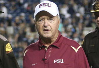 PROVO, UT. - SEPTEMBER 19:  Bobby Bowden, Head Coach of the Florida State Seminoles, walks off the field after the win over The Brigham Young Cougars at La Vell Edwards Stadium on September 19, 2009 in Provo, Utah.  (Photo by Melissa Majchrzak/Getty Images)