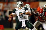 MIAMI - OCTOBER 12:  Quarterback Mark Sanchez #6  of the New York Jets scrambles against the Miami Dolphins at Land Shark Stadium on October 12, 2009 in Miami, Florida. Miami defeated New York 31-27.  (Photo by Marc Serota/Getty Images)