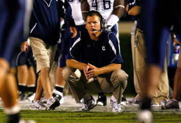 CHAPEL HILL, NC - OCTOBER 04:  Head coach Randy Edsall of the Connecticut Huskies looks on from the sidelines against the North Carolina Tar Heels during the game at Kenan Stadium on October 4, 2008 in Chapel Hill, North Carolina.  (Photo by Kevin C. Cox/Getty Images)