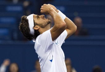 SHANGHAI, CHINA - OCTOBER 16:  Feliciano Lopez of Spain celebrates match point against Robin Soderling of Sweden during day six of 2009 Shanghai ATP Masters 1000 at Qi Zhong Tennis Centre on October 16, 2009 in Shanghai, China.  (Photo by Victor Fraile/Getty Images)