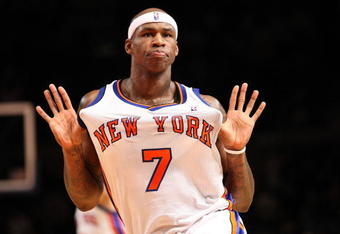 NEW YORK - JANUARY 17:  Al Harrington #7 of the New York Knicks celebrates a three pointer against the Philadelphia 76ers on January 17, 2009 at Madison Square Garden in New York City, New York. NOTE TO USER: User expressly acknowledges and agrees that, by downloading and or using this photograph, User is consenting to the terms and conditions of the Getty Images License Agreement.  (Photo by Nick Laham/Getty Images)