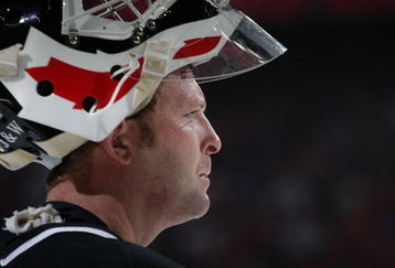 NEWARK, NJ - OCTOBER 05:  Martin Brodeur #30 of the New Jersey Devils pauses during a time out in his game against the New York Rangers at the Prudential Center on October 5, 2009 in Newark, New Jersey.  (Photo by Bruce Bennett/Getty Images)