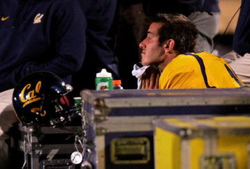 BERKELEY, CA - OCTOBER 03:  Kevin Riley #13 of the California Golden Bears sits on the bench during the final quarter of their game against the USC Trojans at California Memorial Stadium on October 3, 2009 in Berkeley, California.  (Photo by Ezra Shaw/Getty Images)