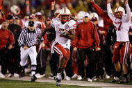 COLUMBIA, MO - OCTOBER 08: Dejon Gomes #7 of the Nebraska Cornhuskers sprints down the sidelines after intercepting a pass during the game against the Missouri Tigers on October 8, 2009 at Faurot Field/Memorial Stadium in Columbia, Missouri. (Photo by Jamie Squire/Getty Images)