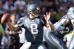SEATTLE - OCTOBER 11: Quarterback Matt Hasselbeck #8 of the Seattle Seahawks passes the ball during the game against the Jacksonville Jaguars on October 11, 2009 at Qwest Field in Seattle, Washington. The Seahawks defeated the Jaguars 41-0. (Photo by Otto Greule Jr/Getty Images)     