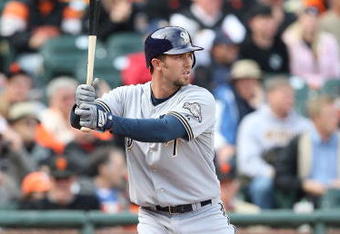SAN FRANCISCO - APRIL 07:  J.J. Hardy #7 of the Milwaukee Brewers bats against the San Francisco Giants during Opening Day of the Major League Baseball season on April 7, 2009 at AT&T Park in San Francisco, California.  (Photo by Jed Jacobsohn/Getty Images)