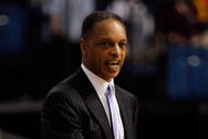 TAMPA, FL - MARCH 13: Head coach Trent Johnson of the Louisiana State University Tigers argues a call during the game against the Kentucky Wildcats during the second round of the SEC Men's Basketball Tournament on March 13, 2009 at The St. Pete Times Forum in Tampa, Florida. (Photo by Chris Graythen/Getty Images)