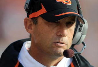 CORVALLIS, OR - OCTOBER 10: Head coach Mike Riley of the Oregon State Beavers looks on from the sidelines in the first quarter of the game against the Stanford Cardinals at Reser Stadium on October 10, 2009 in Corvallis, Oregon. (Photo by Steve Dykes/Getty Images)