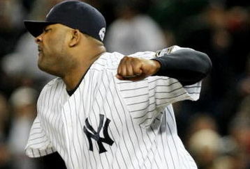 NEW YORK - OCTOBER 16:  CC Sabathia #52 of the New York Yankees celebrates striking out Mike Napoli #44 of the Los Angeles Angels of Anaheim to end the seventh inning in Game One of the ALCS during the 2009 MLB Playoffs at Yankee Stadium on October 16, 2009 in New York, New York.  (Photo by Al Bello/Getty Images)