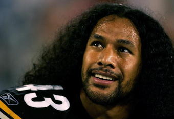 CHARLOTTE, NC - AUGUST 30:  Troy Polamalu #43 of the Pittsburgh Steelers watches on against the Carolina Panthers during their preseason game at Bank of America Stadium on August 30, 2007 in Charlotte, North Carolina.  (Photo by Streeter Lecka/Getty Images)  