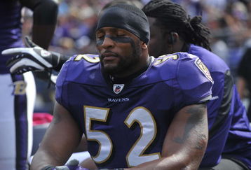 BALTIMORE - OCTOBER 11:  Ray Lewis #52 of the Baltimore Ravens meditates on the bench before the game against the Cincinnati Bengals at M&T Bank Stadium on October 11, 2009 in Baltimore, Maryland. The Bengals defeated the Ravens 17-14. (Photo by Larry French/Getty Images)