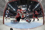 NEWARK, NJ - OCTOBER 16: Nik Antropov #80 watches a shot by Rich Peverley #47 (not shown) of the Atlanta Thrashers go in the net at 14:57 of the second period against Martin Brodeur #30 of the New Jersey Devils at the Prudential Center on October 16, 2009 in Newark, New Jersey. The Thrashers defeated the Devils 4-2. (Photo by Bruce Bennett/Getty Images)